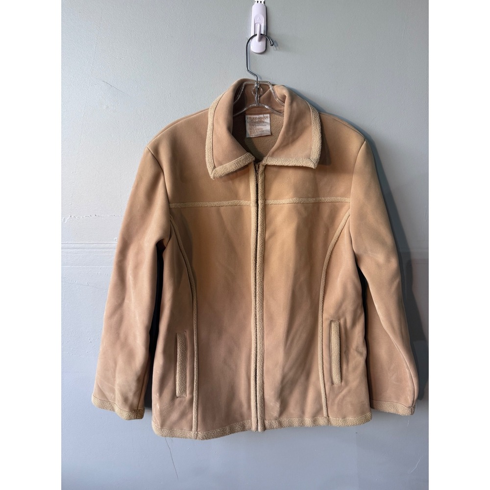 Vittorio Romani Tan Faux Suede Fleece Lined Full Zip Jacket Medium 10/12